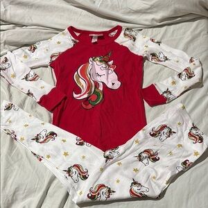 Bmagical 8 Unicorn Dreams Red and White Kids Pajamas worn once euc cotton poly